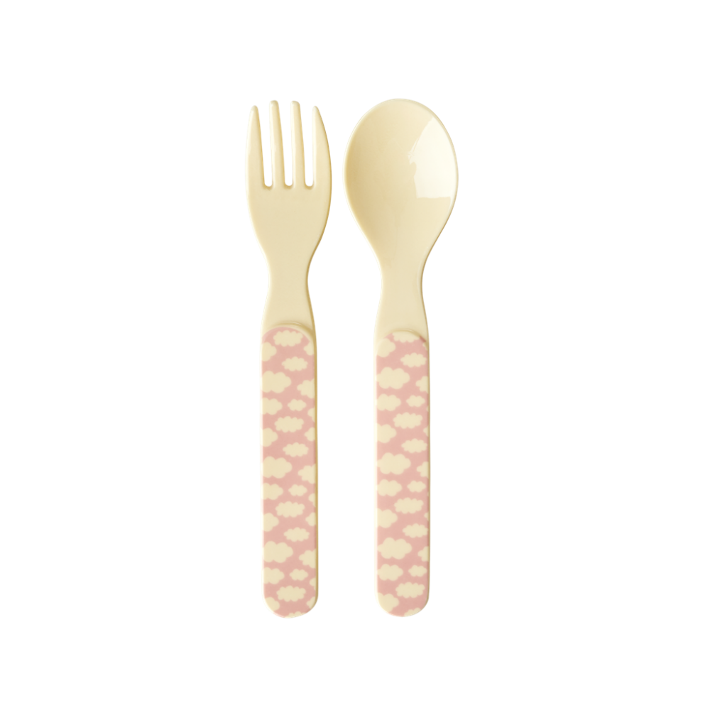 Pink Cloud Print Childs Melamine Spoon & Fork Set by Rice DK